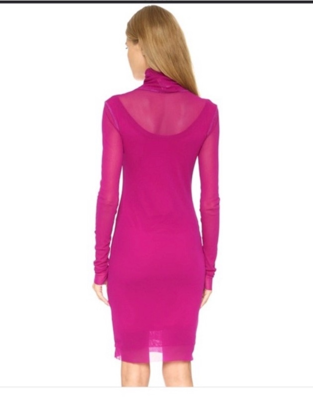 Fuzzi Fuchsia Long-Sleeve Turtleneck Sheer Dress